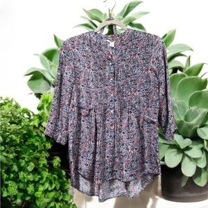 Garnet Hill 100% silk floral 3/4 sleeved blouse size 2 small